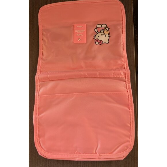 Hello Kitty Pink Travel Cosmetic Organizer Bag Foldable Toiletry Pouch Hook - Picture 3 of 3